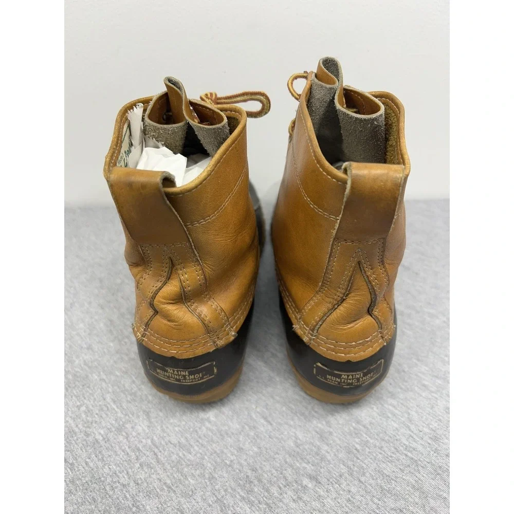 Vintage L.L. Bean Boots Mens Size 8 Brown Leather‎ Rubber Duck Hunting USA 90s